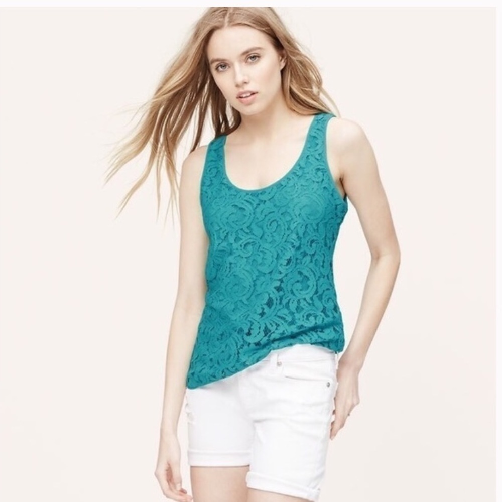 Ann TAYLOR LOFT Teal Delicate Lace Shell